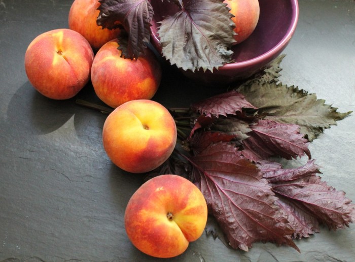 peaches and purple shiso
