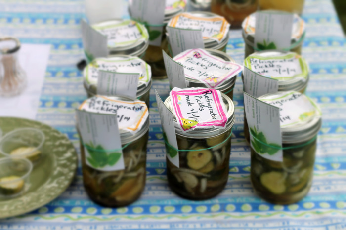 Fridge pickles are made by adding vinegar to acidify your vegetables, but they aren't canned, because they never go through the canning bath and are never meant to be left in the pantry.