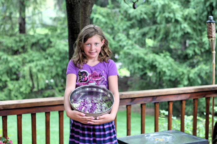 Little girl with purple sauerkraut