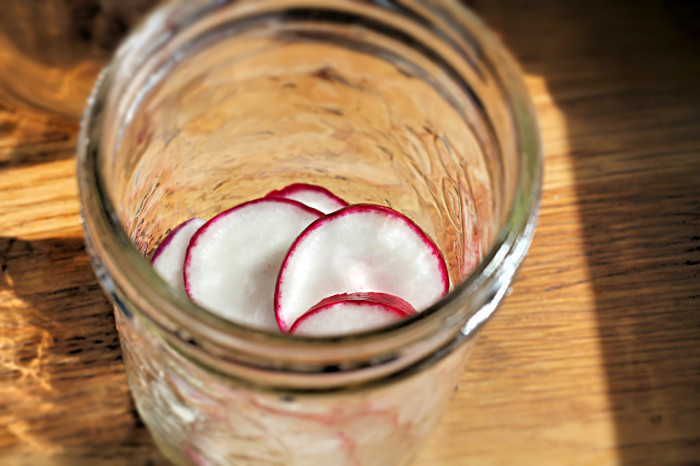 Thin-ish slices layered in a jar give you plenty of options for use after fermentation.