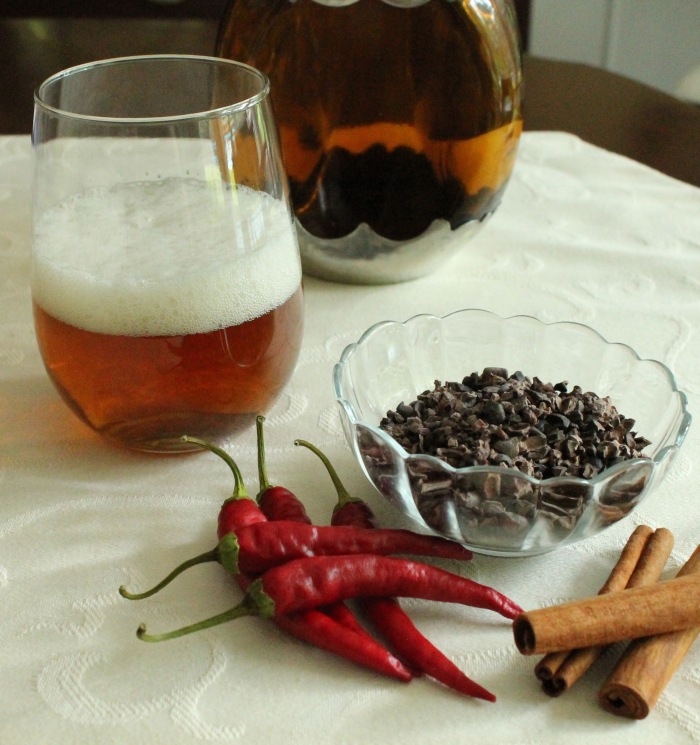 A favorite kombucha in my home: cocoa nibs, hot peppers and cinnamon