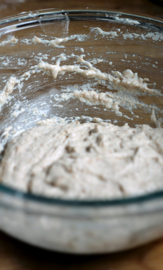 Make sure to scrape down the sides of the bowl when making sourdough starter